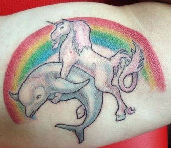 Unicorn vs Dolphin Tattoo