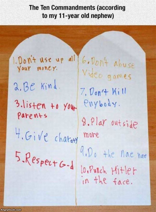 10 Commandments To A 11 Year Old