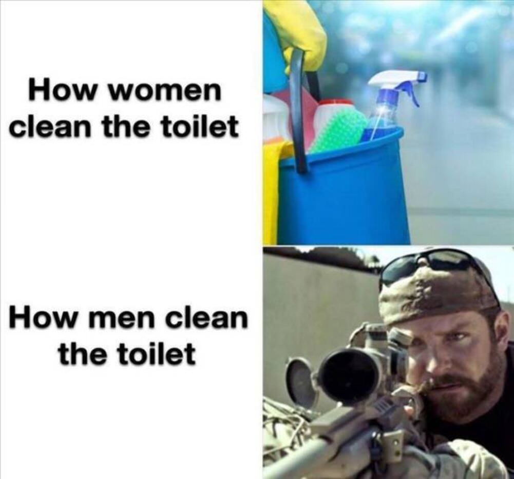 cleaning the toilet