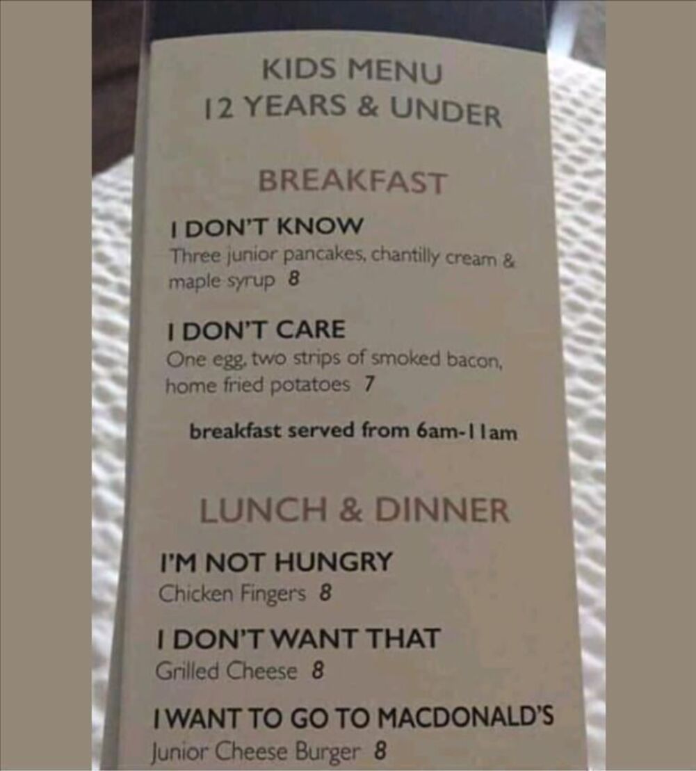 kids menu